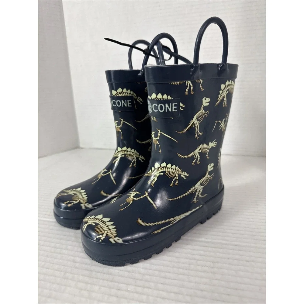 LoneCone Unisex Toddler Kids 10T (Ages 1-3) Rainboots Dino Bones Navy NWOB